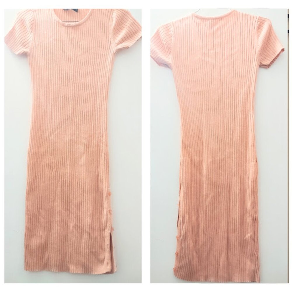 New York & Company Apricot Light Peach Dress with Split Buttons Small